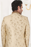 Woven Zari Embroidered Banarasi Silk Cream Men's Sherwani