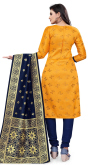 Woven Zari Embroidered Soft Silk Mustard Yellow Churidar Suit