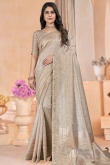 Woven Zari Grey Beige Silk Light Weight Saree
