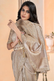 Woven Zari Grey Beige Silk Light Weight Saree