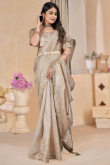 Woven Zari Grey Beige Silk Light Weight Saree