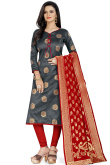 Charcoal Grey Jacquard Straight Cut Churidar Suit