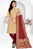Woven Zari Jacquard Cream Designer Churidar Suit