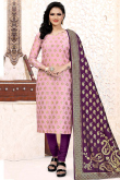 Woven Zari Jacquard Pink Churidar Suit