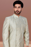 Men Sherwani for Party Wear in Jacquard Mint Blue with Zari Work