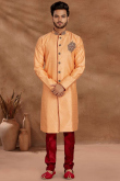 Woven Zari Jacquard Peach Men's Sherwani