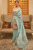 Woven Zari Kora Silk Powder Blue Saree