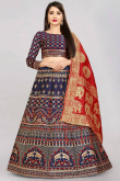 Woven Zari Lehenga Choli in Navy Blue Color 