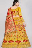 Woven Zari Mustard Yellow Silk A-line Lehenga 
