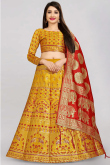 Woven Zari Mustard Yellow Silk Lehenga Choli 