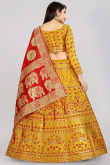 Woven Zari Mustard Yellow Silk Lehenga Choli 