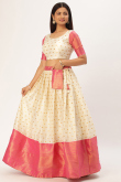 Woven Zari Ivory Flared Silk Lehenga 