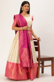 Woven Zari Ivory Flared Silk Lehenga 
