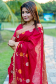 Woven Zari Ruby Red Linen Light Weight Saree
