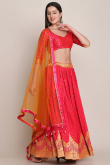 Woven Zari Silk Carrot Pink Lehenga
