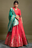 Woven Zari Silk Carrot Red Lehenga