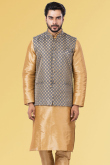 Woven Zari Silk Grey Men's Waist Coat