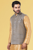 Woven Zari Silk Grey Men's Waist Coat