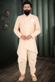 Woven Zari Silk Light Peach Men's Sherwani