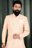 Woven Zari Silk Light Peach Men's Sherwani