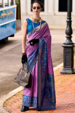 Woven Zari Silk Mauve Broad Border Saree
