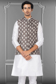 Woven Zari Silk Mauve Brown Men's Waist Coat