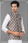 Woven Zari Silk Mauve Brown Men's Waist Coat