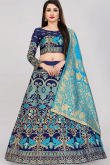 Woven Zari Silk Navy Blue A-line Lehenga Choli