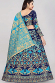Woven Zari Silk Navy Blue A-line Lehenga Choli