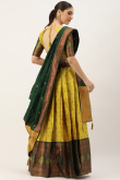 Woven Zari Silk Pear Yellow Pleated Lehenga 