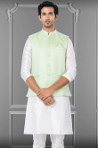 Pistachio Green Traditional Silk Men Waist Coat for Sangeet