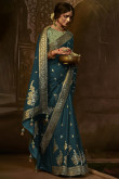 Woven Zari Silk Prussian Blue Traditional Saree 