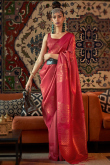 Silk Ruby Red Zari Embroidered Party Wear Saree