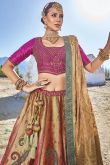 Woven Zari Silk Salmon Orange Panelled Style Lehenga