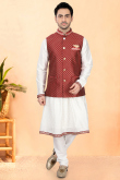 Woven Zari White Peshwai Style Kurta Churidar For Festival