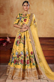 Yellow Art Silk Digital Print Wedding Wear Lehenga