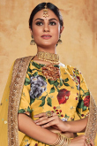 Yellow Art Silk Digital Print Wedding Wear Lehenga