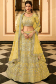 Yellow Art Silk Embroidered Lehenga