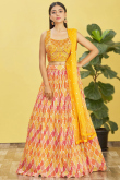Yellow Bandhej Print Chinnon Lehenga For Haldi 