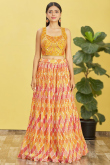 Yellow Bandhej Print Chinnon Lehenga For Haldi 