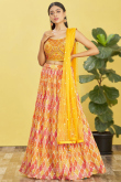 Yellow Bandhej Print Chinnon Lehenga For Haldi 