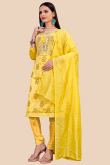 Yellow Straight Cut Party Wear Churidar Suit in Chanderi