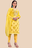 Yellow Straight Cut Party Wear Churidar Suit in Chanderi