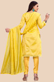 Yellow Straight Cut Party Wear Churidar Suit in Chanderi