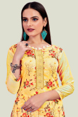 Thread Work Yellow Churidar Suit in Chanderi for Party 