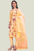 Thread Work Yellow Churidar Suit in Chanderi for Party 