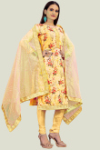 Thread Work Yellow Churidar Suit in Chanderi for Party 