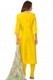 Sequins Work Party Wear Churidar Suit in Yellow Chanderi Cotton