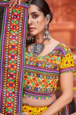 Yellow Cotton Silk Printed Flared Lehenga