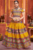 Yellow Cotton Silk Printed Flared Lehenga